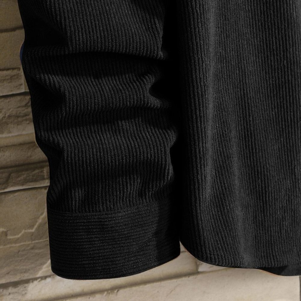 Casual Black Corduroy Men's Solid Shirt - Picture 7 of 9